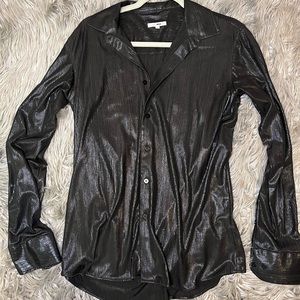 Fashion Nova Mens Button Up Black Medium